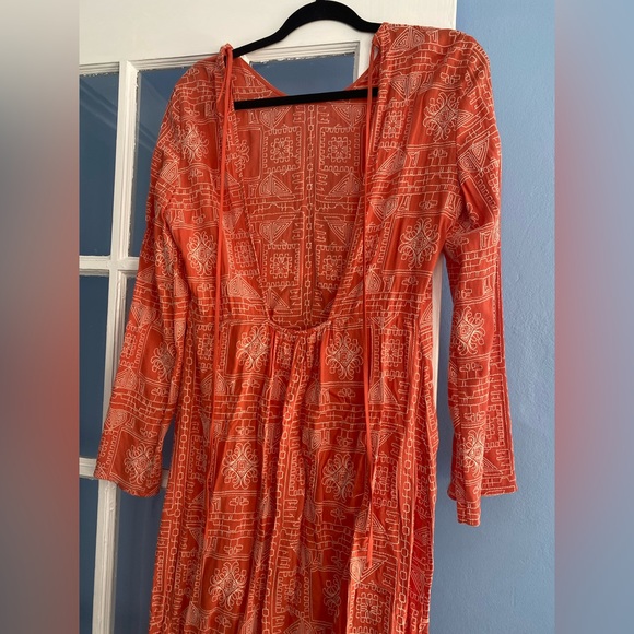 Zara Long Tangerine Orange Embroidered Print Maxi Dress - Picture 10 of 11